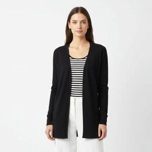 St John Black Open Front Knit Long Sleeve Cardigan Sweater L